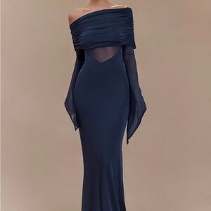 Meshki NWT Elegant Off-Shoulder Navy Blue Dress